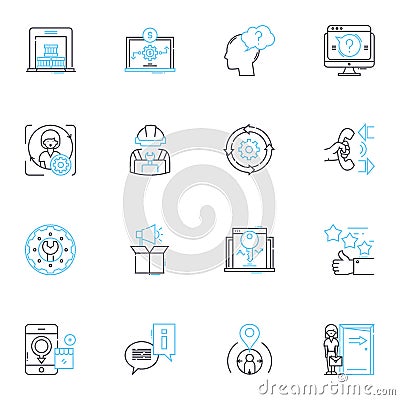 Member support linear icons set. Assistance, Support, Help, Advice, Guidance, Resources, Empathy line vector and concept Vector Illustration