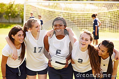 Members Of Female High School Soccer Team Stock Photo