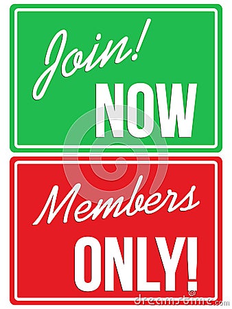 Members Only and Join Now website signs Cartoon Illustration