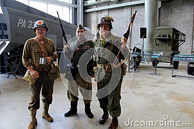 Members of today`s military honoring the past, National WWII museum, New Orleans, 2016 Editorial Stock Photo