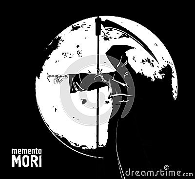 Memento Mori. Death in the background of the moon Vector Illustration