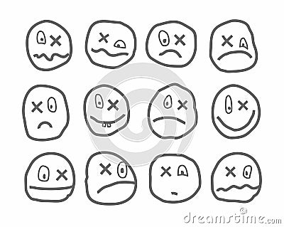 Memes, emotions, vector icons, round, with a cross. Vector Illustration