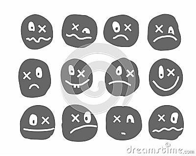 Memes, emotions, vector icons, round, gray with a cross. Vector Illustration