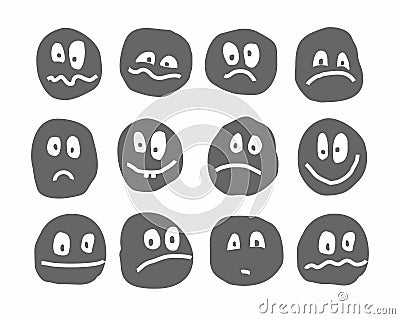 Memes, emotions, vector icons, round, gray. Vector Illustration