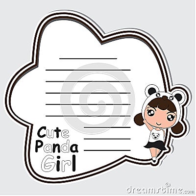 Memo card paper cartoon with cute panda girl on black frame suitable for kid postcard Stock Photo