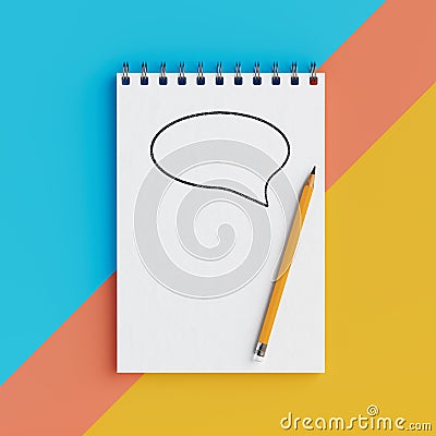 Memo Notepad with Speech Bubble and Pencil. 3d Rendering Stock Photo