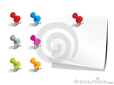 Memo paper and pins Vector Illustration