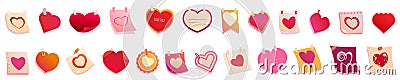 Memo valentine icons set cartoon . Paper shape sticky Stock Photo