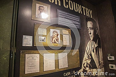 Memorabilia of Johnny Cash on display inside of the Johnny Cash Museum in Nashville Tennessee Editorial Stock Photo