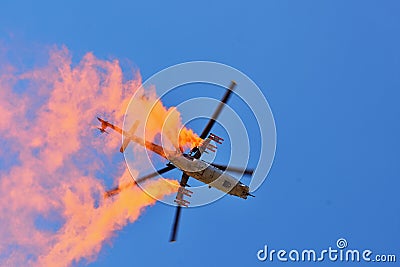 Memorial Airshow. Air Force Mi-24V attack helicopter flying a demonstration at the International Exhibition Editorial Stock Photo