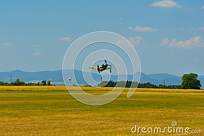 Memorial Airshow. Aircraft Jak-9 in aviation fair and century air combats. Editorial Stock Photo