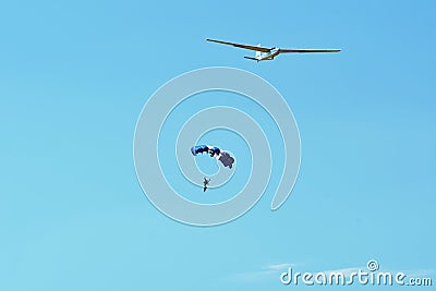 Memorial Airshow. Let L-13 Blanik glider, sailplane with parachutist or skydiver Editorial Stock Photo