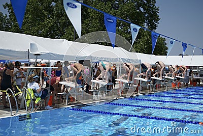 Swimming meet at Pasco Memorial Aquatic Park Editorial Stock Photo