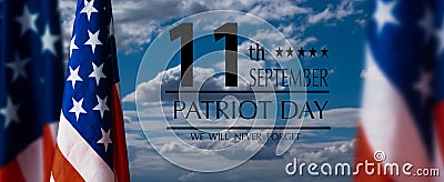 9.11 memorial banner with realistic American flag 9.11 memorial banner with realistic American flag Stock Photo