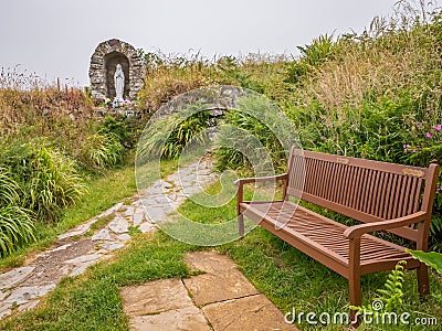 The memorial bench at St Non`s Chapel on the Welsh coastal path Editorial Stock Photo