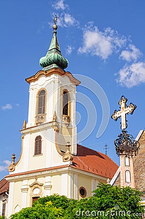 Memorial cross and bell tower - Szentendre Stock Photo