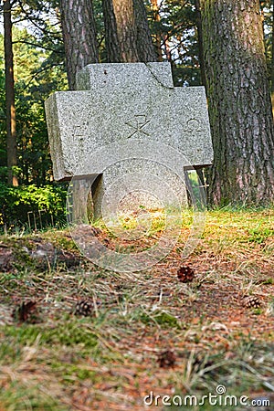 Memorial cross at the former church of the city of Rauschen Stock Photo