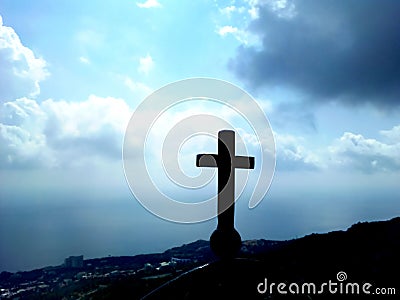 Memorial cross on a high mountain Stock Photo