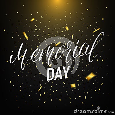 Memorial Day. Background with lettering, garland of USA flag and confetti Vector Illustration