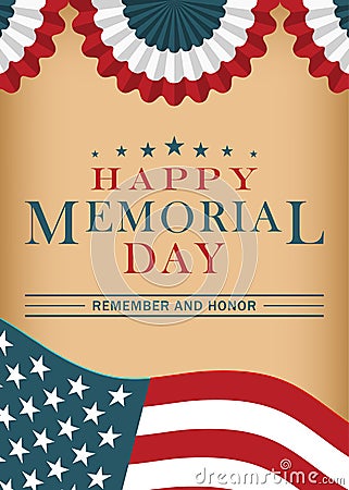 Memorial Day background. Template for Memorial Day banner and poster design. Memorial Day greeting card with US flag Vector Illustration