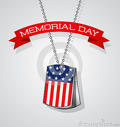 Memorial Day banner design with soldier dog tags and flag Vector Illustration