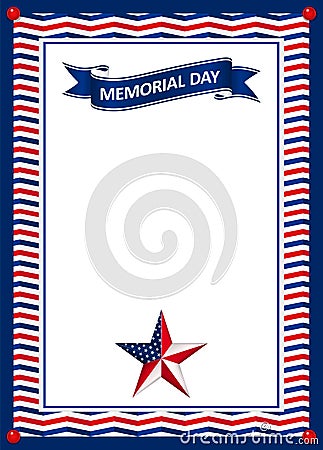 Memorial Day card with star in national flag colors Vector Illustration