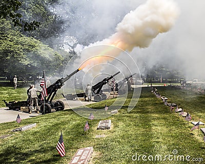 Memorial Day celebration in a veterans cemetery. Editorial Stock Photo