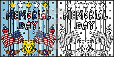 Memorial Day Coloring Page Colored Illustration Vector Illustration