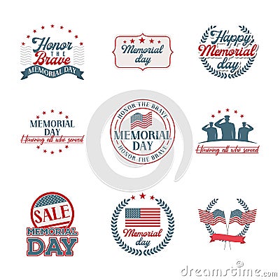 Memorial day emblems set Vector Illustration