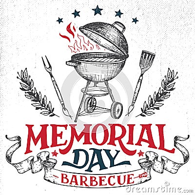 Memorial Day greeting card barbecue invitation Vector Illustration