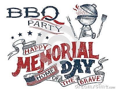 Memorial Day greeting card barbecue invitation Vector Illustration