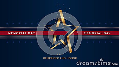 Memorial Day greeting card with 3D gold star. Vector Illustration