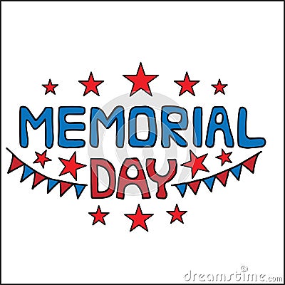 Memorial day greeting card with red star Vector Illustration