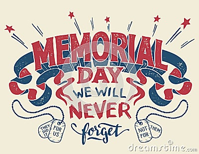 Memorial Day hand lettering greeting card Vector Illustration