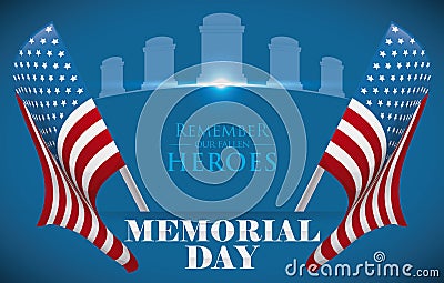 Memorial Day Poster to Honor Fallen Heroes with U.S.A. Flags, Vector Illustration Vector Illustration