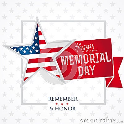 Memorial day remember & honor star light banner Vector Illustration