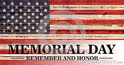 Memorial Day Remember and Honor text on USA flag. Happy Memorial Day Background Stock Photo
