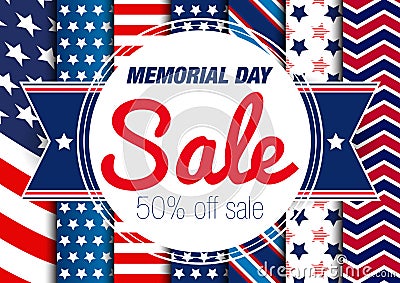 Memorial day sale banner. Vector Illustration