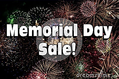 Memorial Day Sale with Fireworks Display Stock Photo