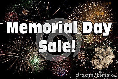 Memorial Day Sale with Fireworks Display Stock Photo