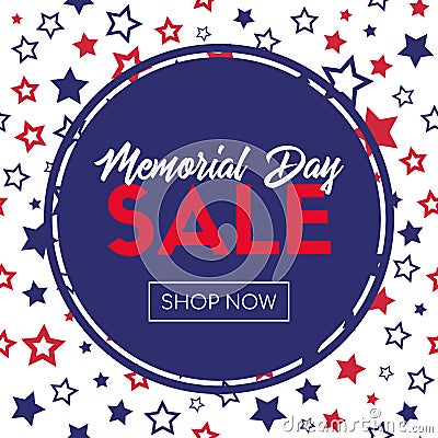 Memorial day sale. Vector banner template with stars pattern and round frame Vector Illustration