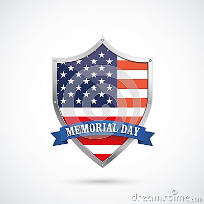 Memorial Day Silver Protection Shield US Flag Vector Illustration