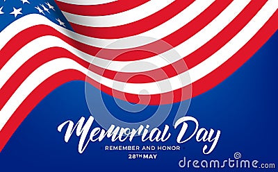 Memorial Day. USA Memorial Day banner with lettering and waving flag of USA Vector Illustration