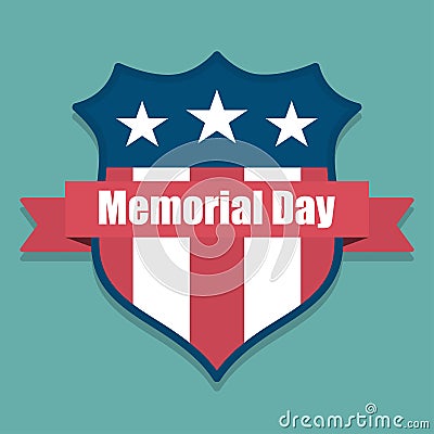 Memorial Day. USA shield with USA flag inside with ribbon Vector Illustration