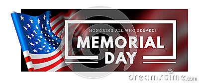 Memorial day vector illustration with waving flag of united states of america Vector Illustration