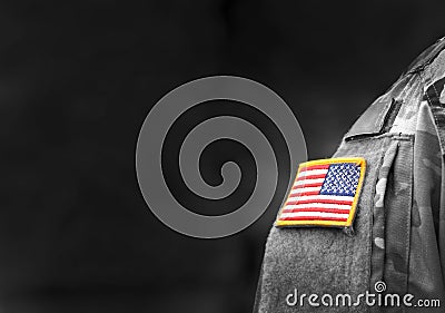 Memorial day. Veterans Day. American Soldiers Saluting. US Army. Military of USA . empty space for text Stock Photo