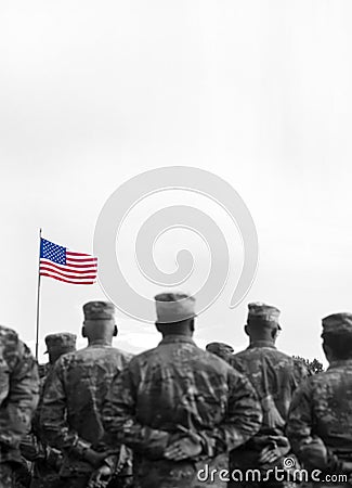 Memorial day. Veterans Day. American Soldiers Saluting. US Army. Military of USA. empty space for text Editorial Stock Photo