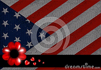 Memorial day or veterans day background. Red poppy flower with black stripe on American flag background. Vector illustration Vector Illustration