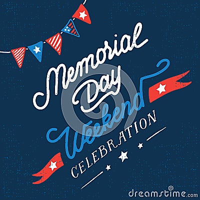 Memorial day weekend celebration vintage card Cartoon Illustration