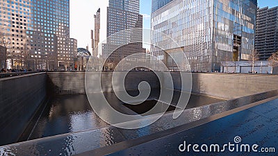 9-11 Memorial fountains at World Trade Center Manhattan New York - NEW YORK CITY, USA - APRIL 2, 2017 Editorial Stock Photo